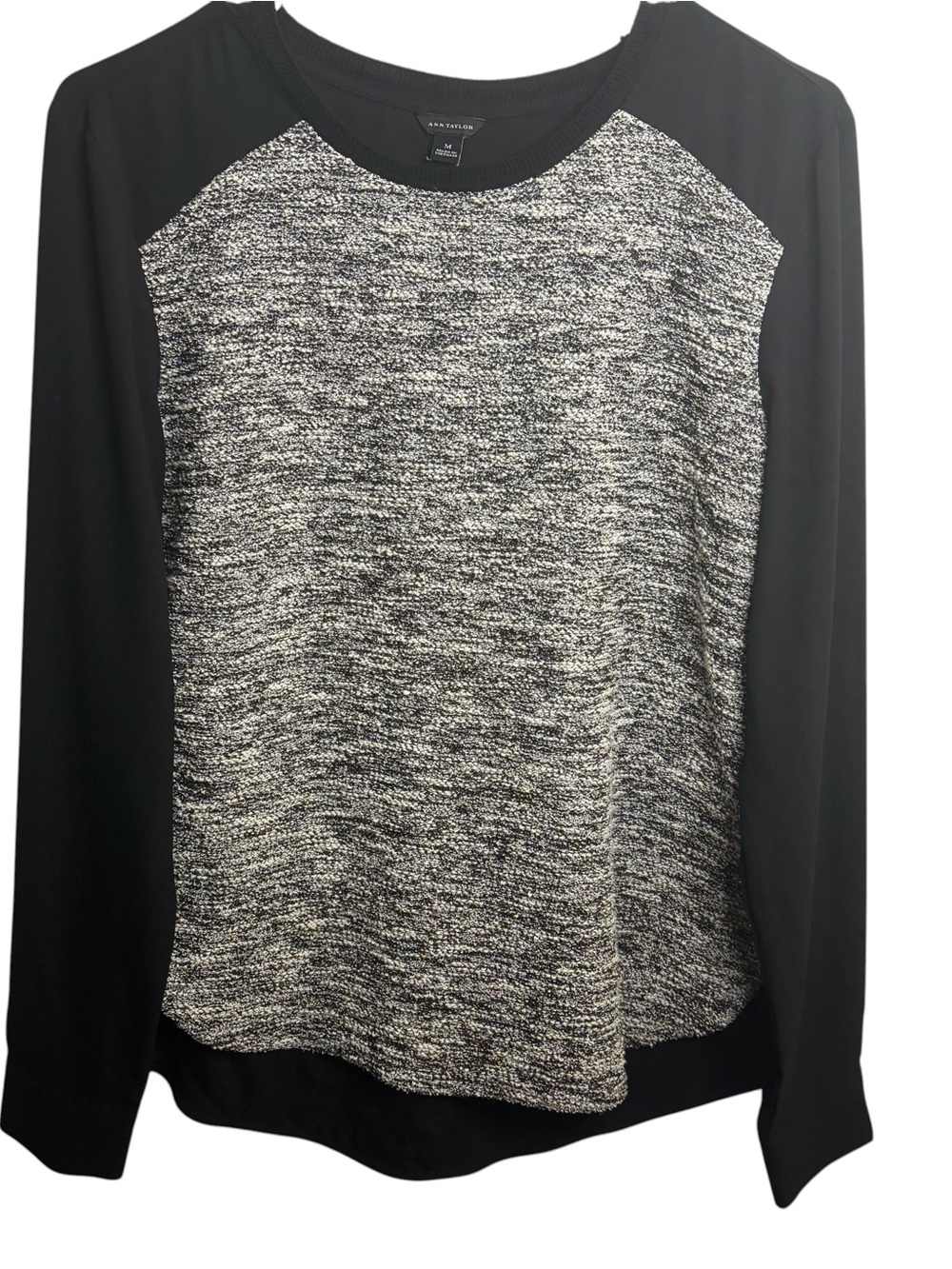 Ann Taylor Marled Mixed Media Knit Raglan Long Sleeve Top